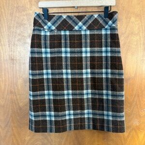 L.L. Bean Brown Plaid Favorite Fit Wool Pencil Skirt High Rise 8 Preppy Academia